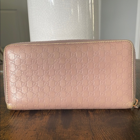 Gucci MicroGuccissima GG Dusty Pink Leather Bow Wallet Zipper Closure - Picture 2 of 11